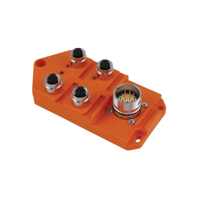 4-poorts M12 actuator/sensor-verdeelbox met LED en M23-snelkoppeling voor besturingskabel